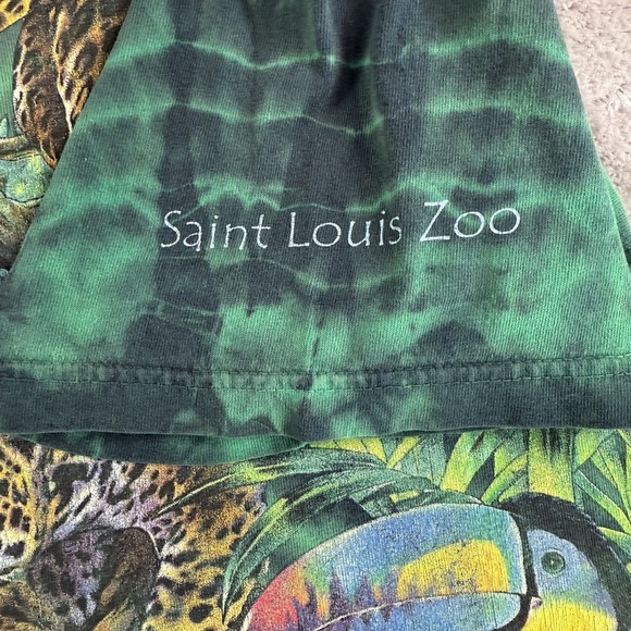 Vintage 90's Rainforest Saint Louis Zoo T Shirt 2XL Tie Dye Double Sided Graphic - Picture 4 of 10